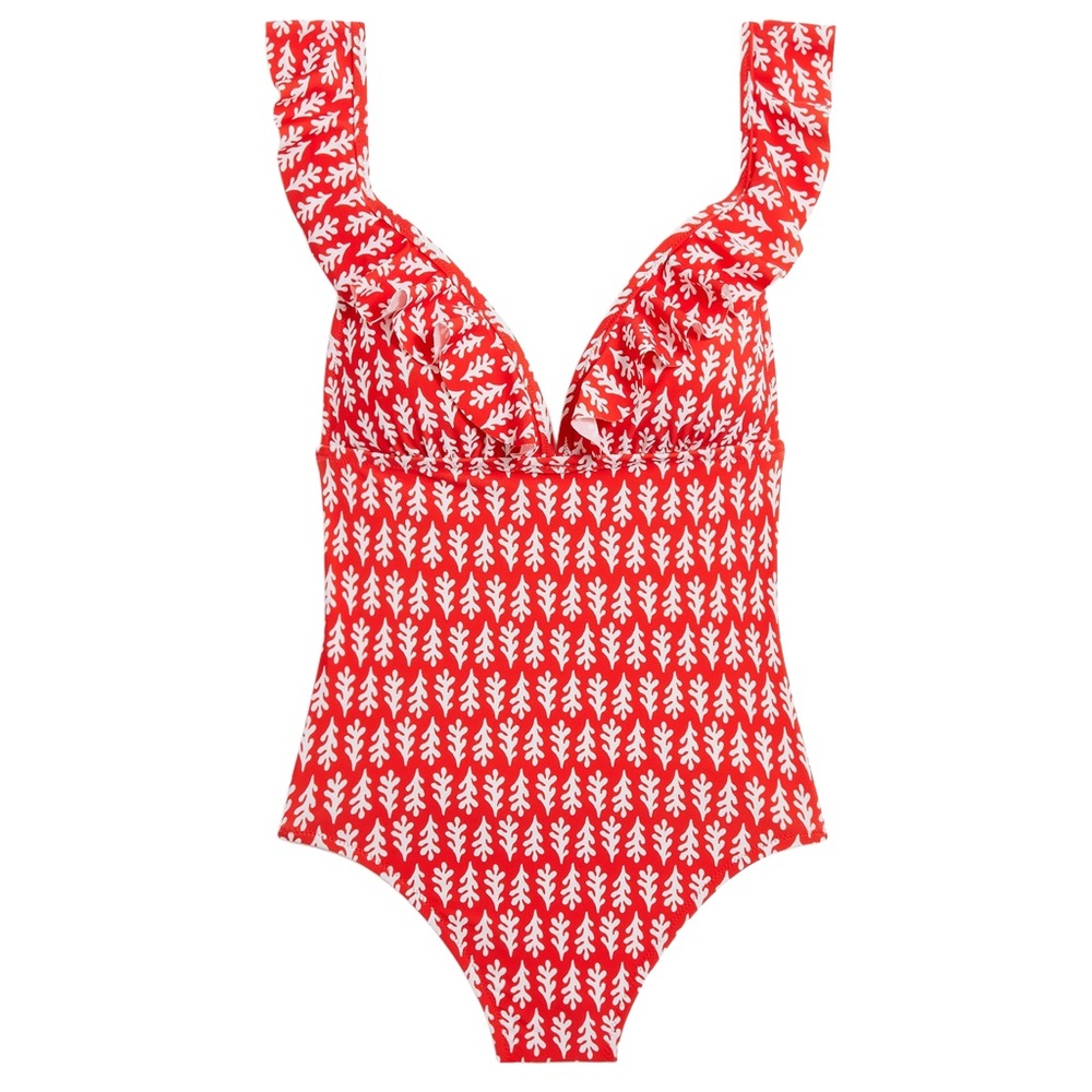 NWT J. Crew Red & White Patterned One-Piece Swimsuit